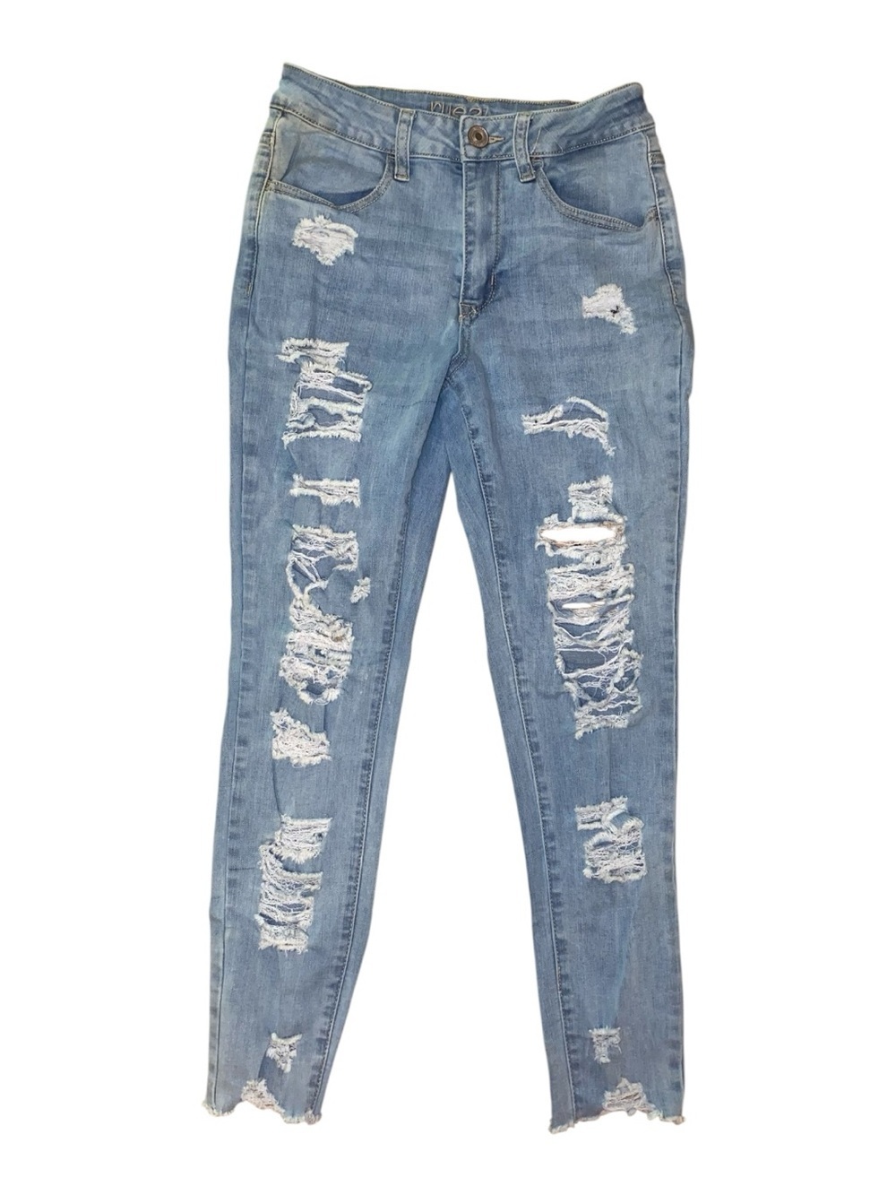 RUE 21 High Rise Ankle Jeggings Light Blue Distressed Denim Size 6